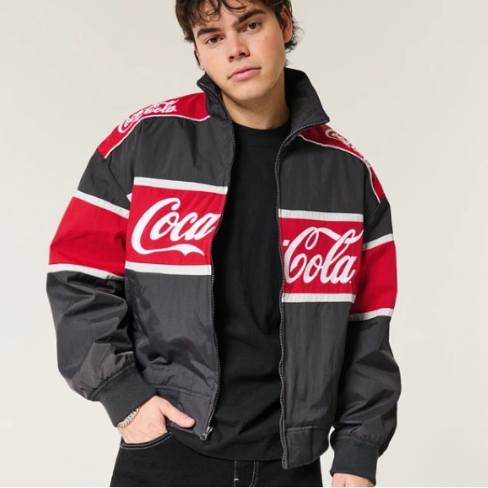 Hollister | Coca-Cola Graphic Nylon Racing Jacket in Grey Size Unisex XS *RARE*